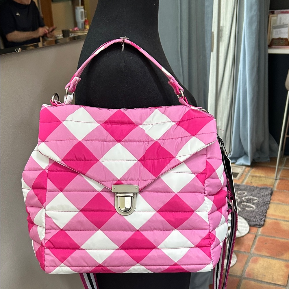 THINK ROYLN 🩷🤍 Pink and White Quilted Gingham Women's Satchel/Crossbody